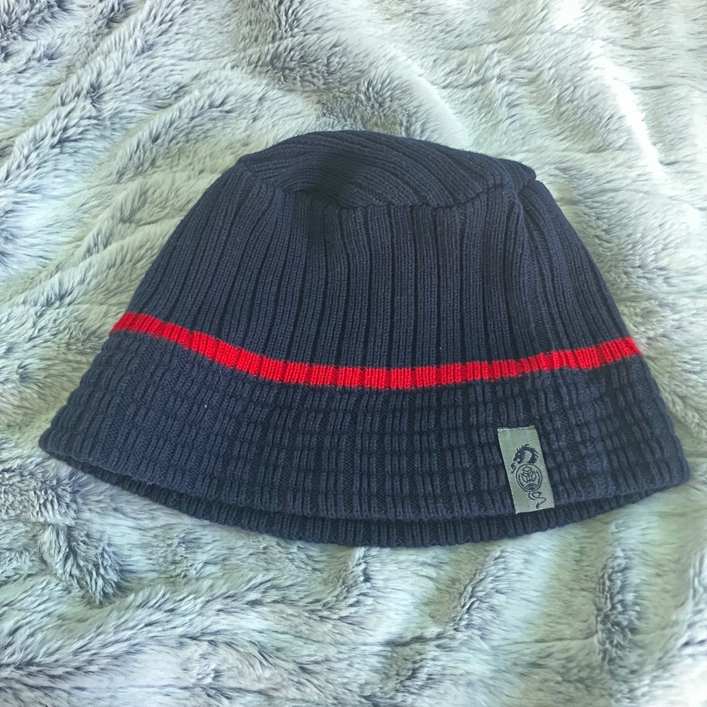 PHYS.SCi X Target Bucket Beanie Hat in Navy with Bright Red Stripe
